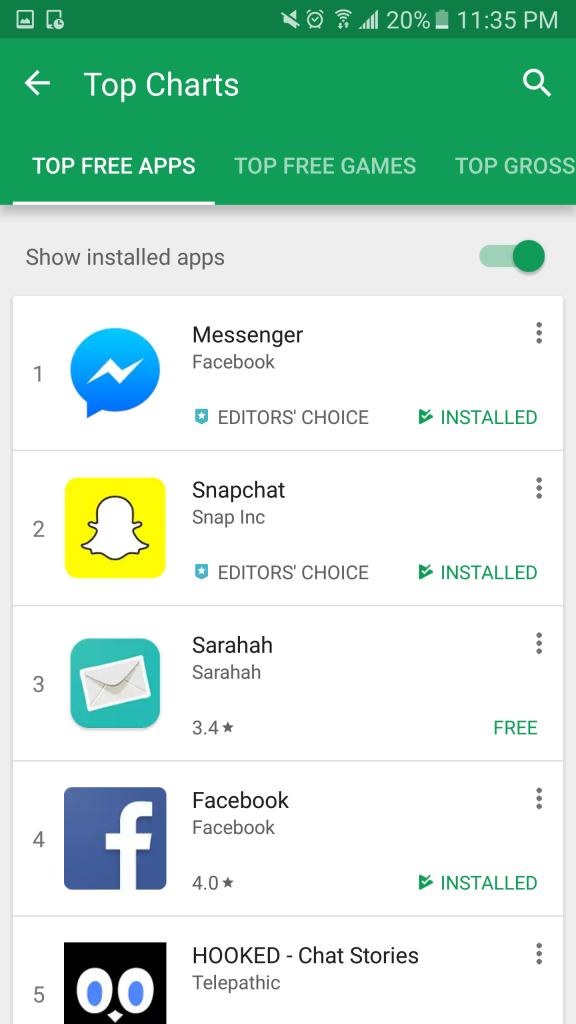 sarahah google play ranking