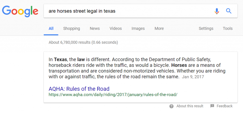 are horses street legal in texas